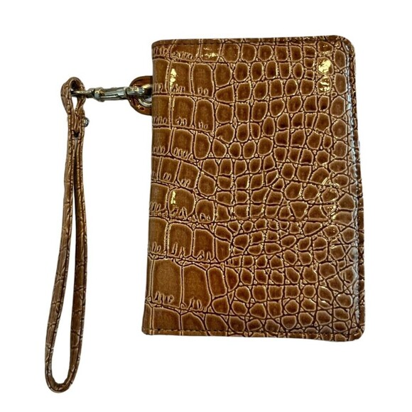The Metropolitan Milano brown/beige Croc Embossed Wallet Cell Phone Case small - Picture 1 of 4